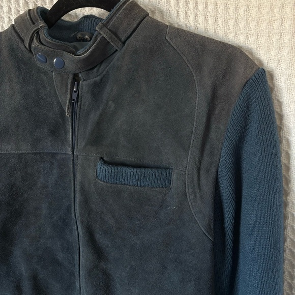 Vintage Blue and Gray Leather Zip Up Jacket - Picture 6 of 13